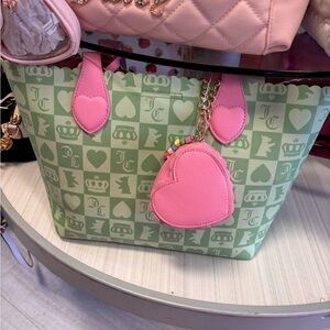 Juicy couture viral Green & Pink Heart Accent Tote Bag by